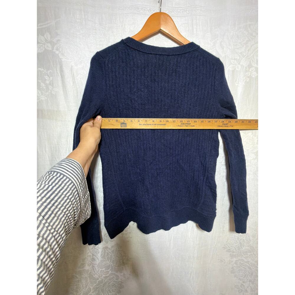 Vertical Design Cashmere Sweater Large Navy Blue 2 Ply Classic Preppy Ribbed - Picture 4 of 5